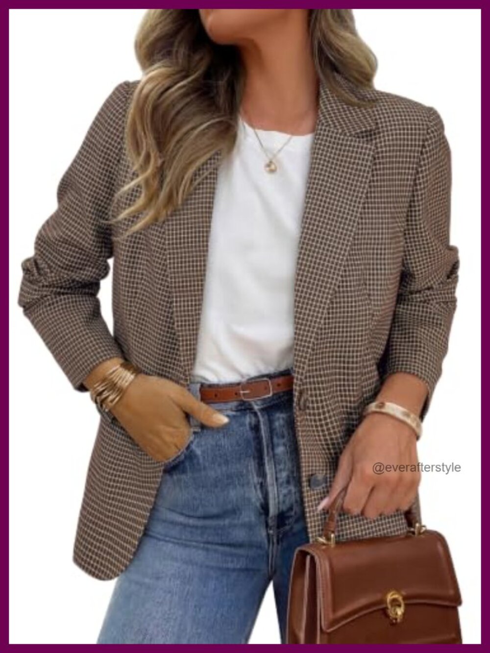 Plaid Blazer Women's Business Casual Notch Lapel Button Front Long Sleeve